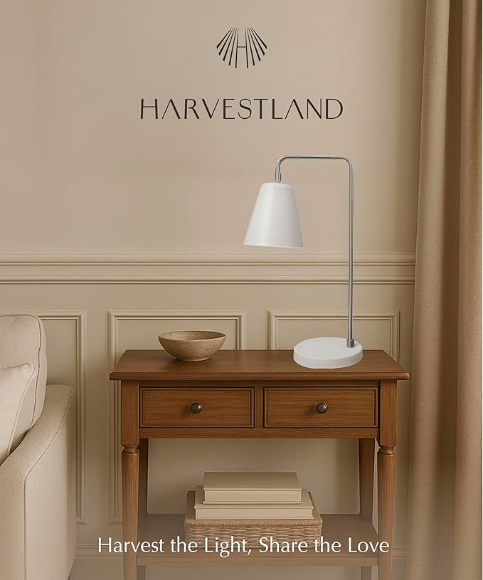 HarvestLand Steady Silver Reading Lamps for Bedside Table – Adjustable Industrial Table Lamp with Solid Base, Lamp for nightstand, Desk Lamp Home Office, Mid Century Modern Reading Lamp Style