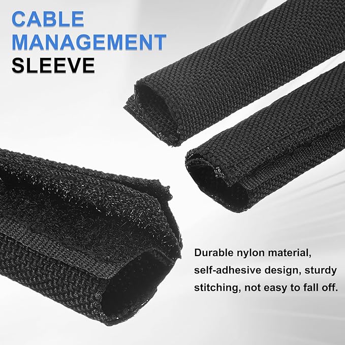 uxcell Hook and Loop Cable Management Sleeve, 6.6ft x 2.4 Inch Flexible Cable Wrap Cover Wire Hider, Cord Organizer and Cable Protectors for Desk TV Computers, Black