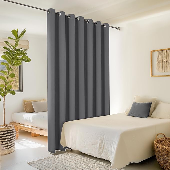 ChrisDowa Room Divider Curtain 96 Inches Long, Wide Blackout Sliding Door Curtain for Bedroom, Room Darkening Privacy Window Drape for Patio Door (1 Panel Set, Grey, 100 x 96 Inch)
