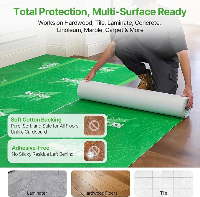 39" x50' Heavy-Duty Floor Protection | Construction Grade Carpet Protector | Drop Cloth Plastic Film for Hardwood Floors | Waterproof Painters Covering with No Residue(Mint Green)
