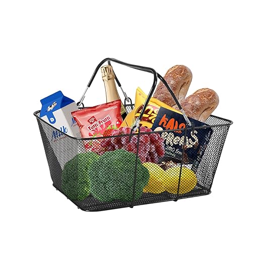 12PCS Metal Shopping Baskets 19L Grocery Basket with Handles Portable Shopping Baskets Set for Grocery Supermarket Retail Laundry Black