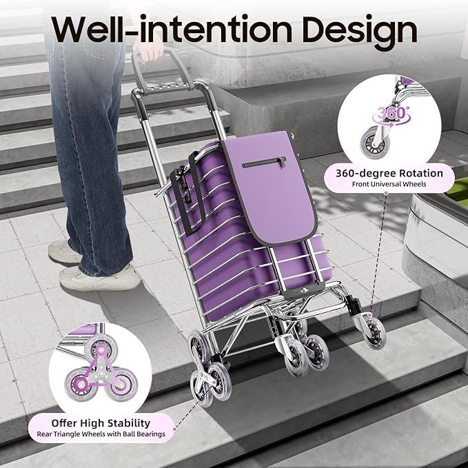 Folding Shopping with Waterproof Liner & 360° Swivel, Cart Grocery Trolley Laundry Stair Climbing Handcart W/ 6/8 Wheels,Silver