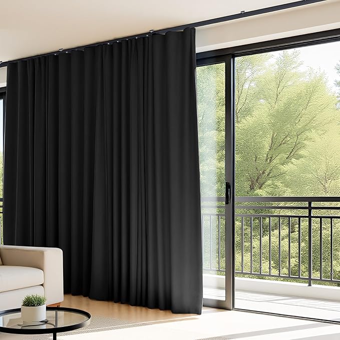 Room Divider Curtains Flexible Ceiling Tracks Set Curtain Track Ceiling Mount Blackout Curtain for Living Room Bedroom Ceiling Curtain Rod Privacy Dividers Panels W120 x H96 Black Drape & Black Rail