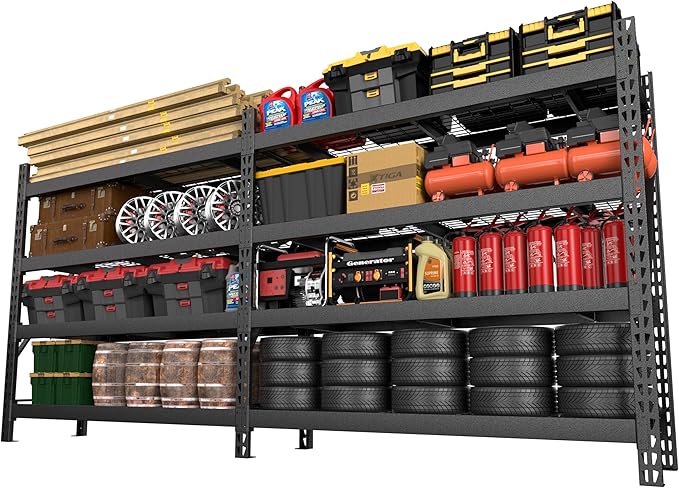 8000LBS 78 "W x 24 "D x 72 "H Garage Shelving, 4-Tier Industrial Iron Shelving Unit Garage Storage Rack for Basement Warehouse, Black