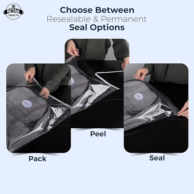 Poly Bags with Suffocation Warning - 16x22" Resealable - 200 Pack - Clear Poly Bags - Retail Supply Co
