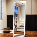 LED Rectangular Corner White Full Length Mirror - 21“ x 64” Brightness Adjustable, Touch Screen Control, Wall Mounted or Freestanding, for Bedroom Living Room Cloakroom Dressing Mirror