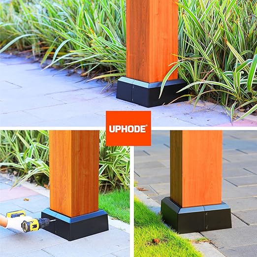 8"x8" (Actual: 7.5"x7.5") Deck Post Base Cover Split, Aluminum Post Base Trim Skirt Decorative Black 1Pack