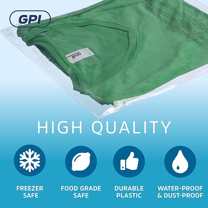 1000 Count - 22" x 24" Extra-Large Self Seal Poly Bags with Suffocation Warning, 1.5 Mil, Clear Polybags with Resealable Adhesive Strip for Shipping & Packaging Clothing, T Shirts & Sweaters. GPI
