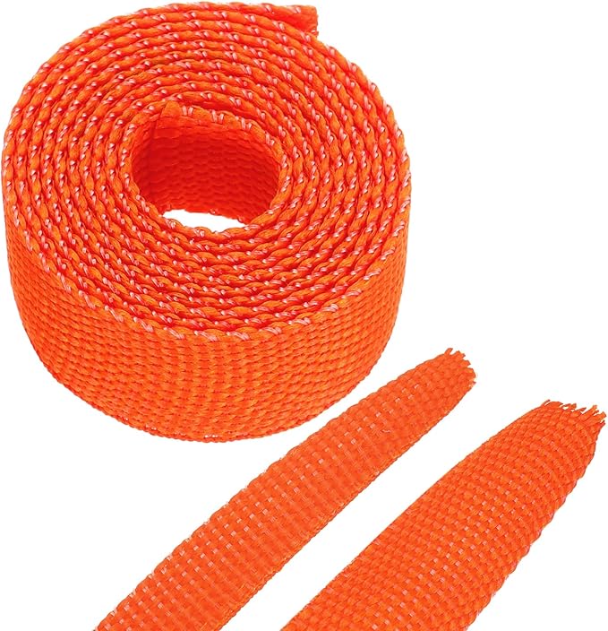 MECCANIXITY Braided Cable Sleeves Heat Shrinkable Fabric Sleeving, 3/8" 3ft Orange 2:1 Ratio Heat Shrinkable Cord Protector for Harness Cable, Network Cable Protection, Cable Management