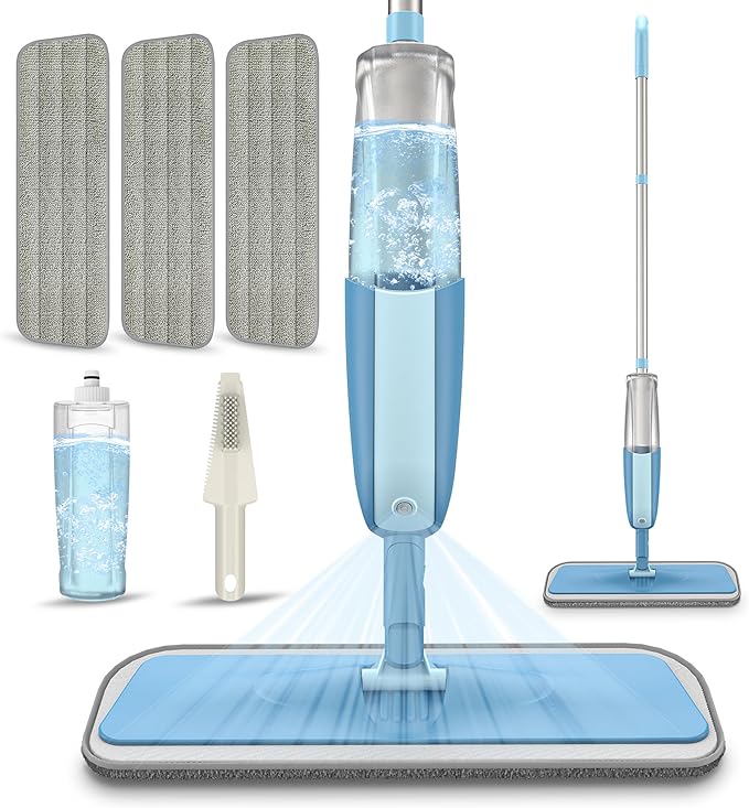 Spray Wet Mops for Hardwood Floor Cleaning: MEXERRIS Floor Mop with 3 Washable Pads for Swiffer Powermop - Refillable Dust Dry Mop - Home Commercial Mops for Wood Laminate Ceramic Tiles Vinyl