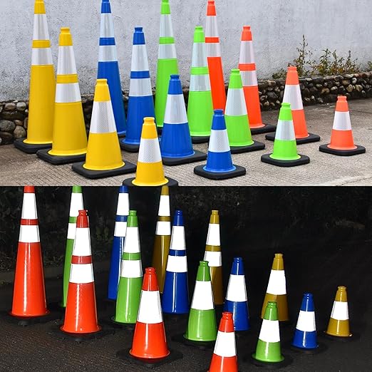 8 Pack 28 Inch Orange PVC Traffic Cones Black Base Stable Flexible, Road Safety Construction Zone Crowd Control Parking Safety Markers (8, Orange, 28 Inch)