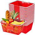 VEVOR Shopping Baskets, 20 PCS, 21L Stackable PE Plastic Grocery Baskets with Handles, Dense Mesh Structure, Holds up to 20 lbs, Portable for Grocery, Retail, Stores, Supermarket, Home Use, Red