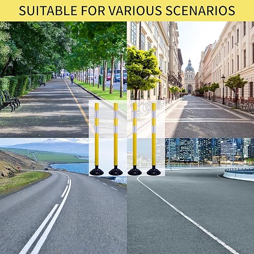 8 Pack Traffic Delineator Posts – High Visibility Reflective Safety Cones with Spring Base for Roadway, Parking, Garage, Construction Zones (Yellow, 36 Inch)