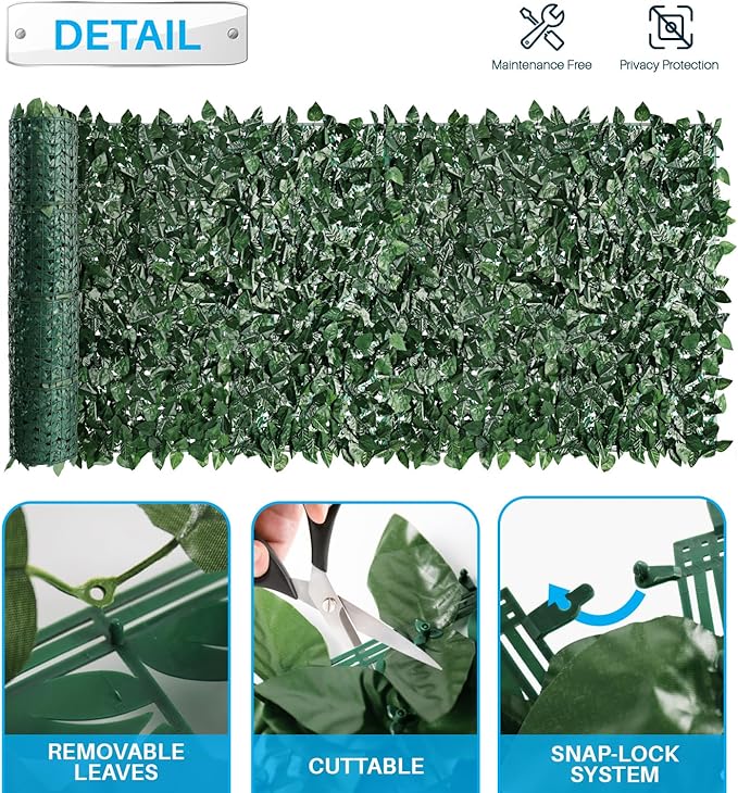 Patio Paradise 4'x60'-1Pc Faux Ivy Fence Privacy Screen Artificial Greenery Wall Backdrop,Fake Grass Wall Panels for Outside Apartment Balcony,Vine Leaf Decor for Outdoor Patio Chain Link