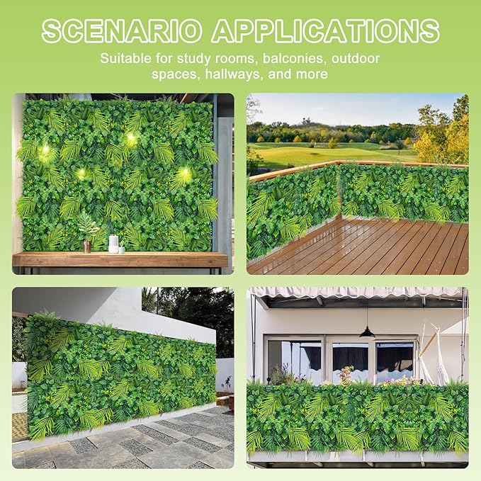 20"X20" Artificial Grass Wall, 16PCS Boxwood Hedge Panels UV-Protected Greenery Privacy Hedge Screen, Grass Backdrop Wall for Indoor Outdoor Patio Balcony, Party Garden Fence Decor
