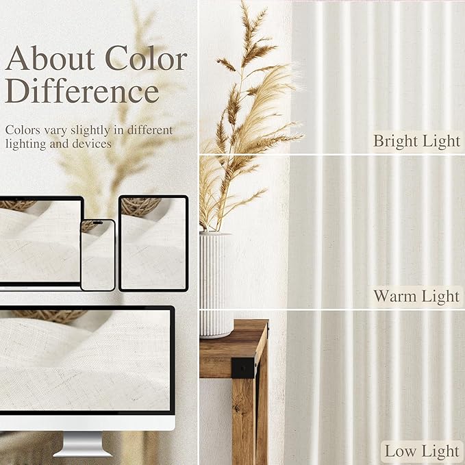Linen Cream Curtains 228 Inch Extra Long for Living Room Back Tab Light Filtering Semi Sheer Drapes Modern Farmhouse Coastal Decor Cotton Textured Curtain for Floor to Ceiling Window 52x228