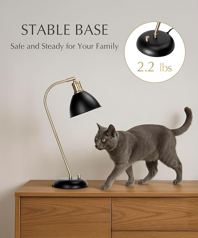 HarvestLand Halo Black and Brass Desk Lamp – Adjustable Desk Lamp with Metal, Industrial Table Lamp with Solid Base for Home Office, Bedside Table Lamps, Task Lamp, Reading lamp, Christmas Gifts