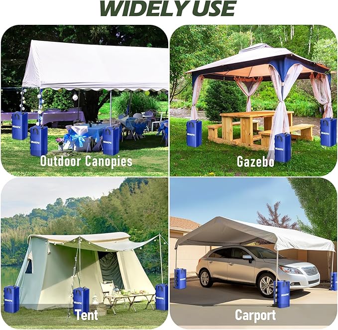 Canopy Weights, 220 LBS Heavy Duty Set of 4 Tent Water Leg Bags for Outdoor Gazebos, Umbrellas, Pergolas, Sunshades & Patio Furniture (Blue 25L x 4)