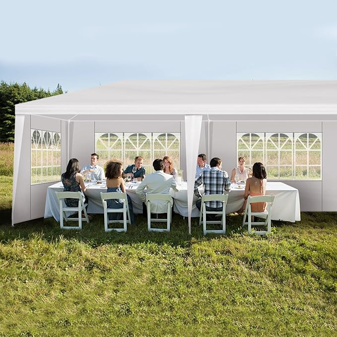 10x30 FT Party Tent, Outdoor Wedding Tents for Parties, Canopy Event Tent with 7 Removable Sidewalls, Waterproof Gazebo Shelter for Birthday Parties, Weddings, BBQs & Events (10X30FT-7Sides White)