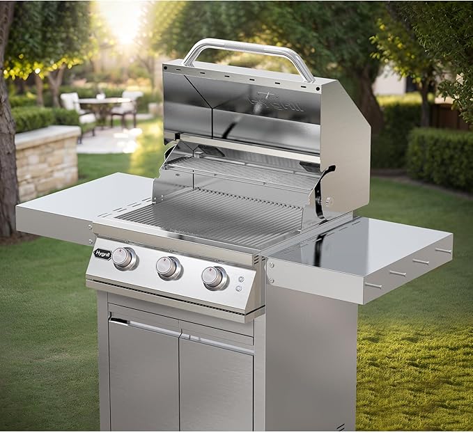 Stainless Steel Grill Cart for Hygrill 3-Burner Built-In Gas Grill, Outdoor Kitchen Island with Foldable Side Shelves and Storage Cabinet