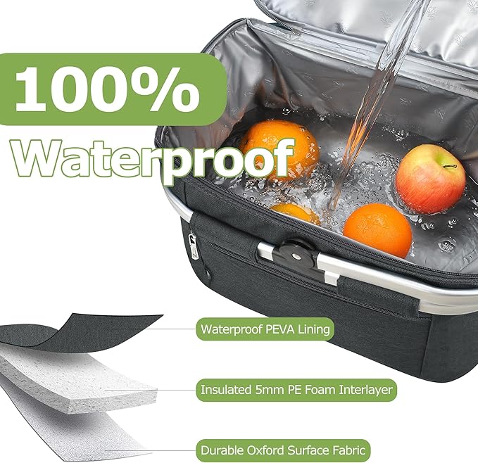 Tirrinia Large Insulated Picnic Basket, 34L Water Resistant & Leakproof Collapsible Portable Cooler Basket Set with Aluminium Handle for Travel,Foldable Grocery Bag, Black