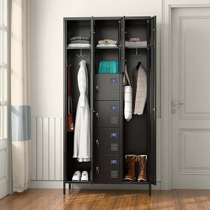 Aobabo Metal Storage Locker for empolyees, 10 Doors Metal Lockers with Hooks, for School, Home Office, Garage, Assembly Required, Black