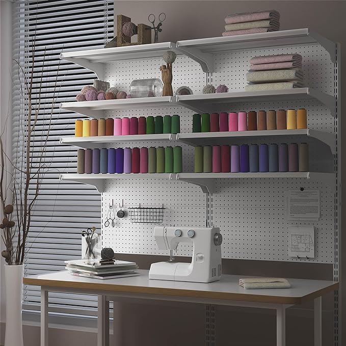 JWX Standing Pegboard Shelf Unit, White Gaming Home Office Garage Cabinets with Metal Pegboard and 15 Pieces Organizer Tool Holders