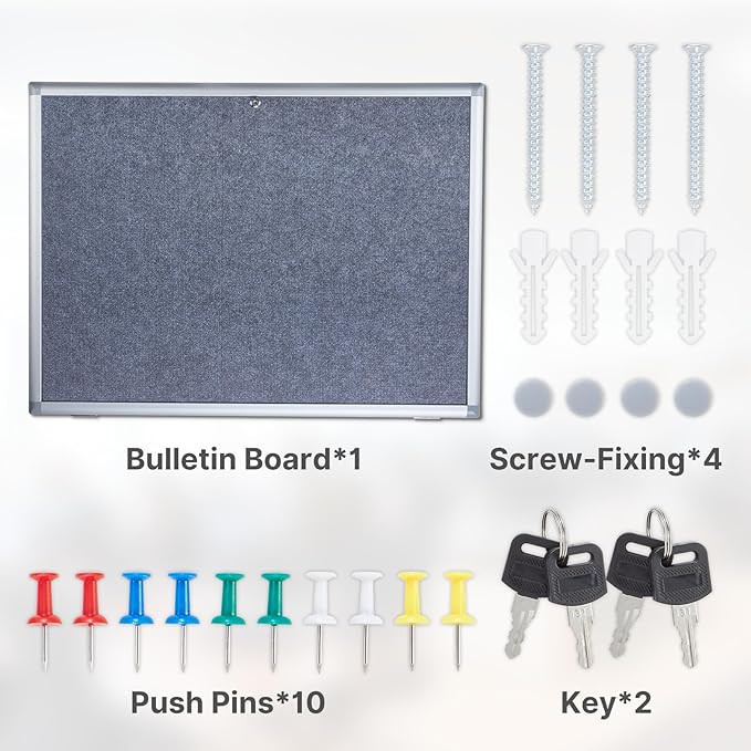 Enclosed Bulletin Board 38x28 Inch Outdoor Notice Board Tamper-Proof Flannel Lockable Display Cases with Aluminum Frame, All Weather Pinboard for Hospital, Restaurant Kitchen, Office