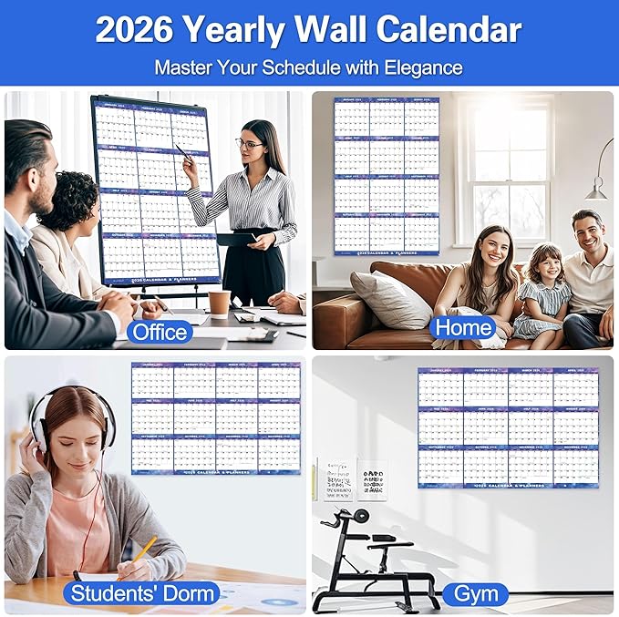 32" x 48" 2026 Wall Calendar Dry Erase - Large Starry Sky Calendar Wet & Dry Erasable Laminated 12 Month Annual Yearly Planner, Reversible, Horizontal/Vertical (2026 Wall Calendar)
