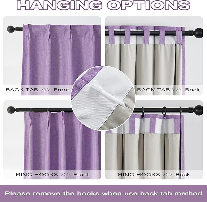 DUALIFE Pinch Pleated Blackout Curtains Purple 2 Panels,Back Tab Ceiling Viral Pleat Hooks Curtain for Track System,Thermal Insulated Drapes for Bedroom Living Room Dining Room,40 Wide x 90 Long