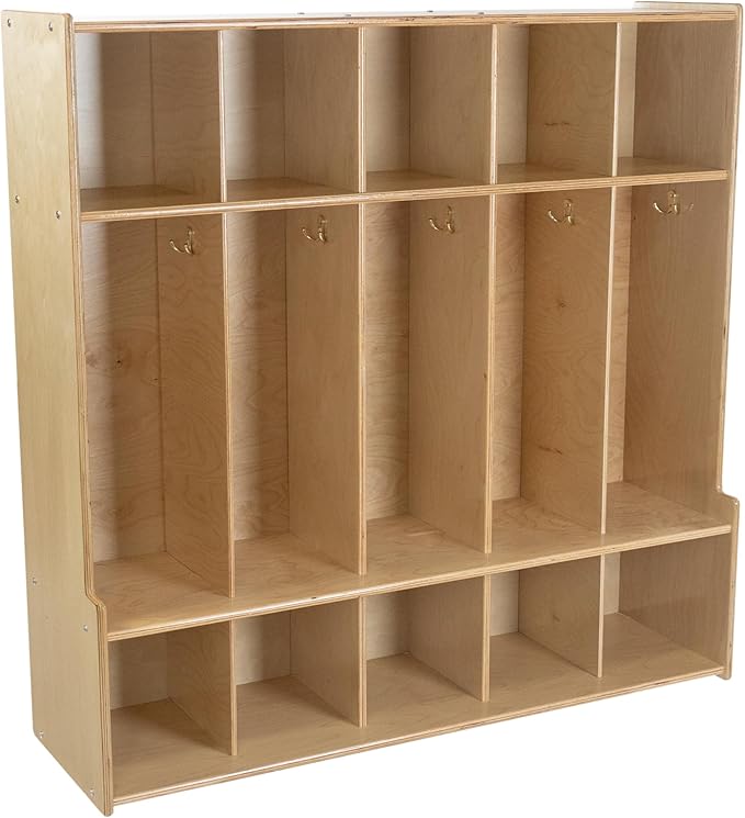 5-Section Coat Locker with Bench & Cubby Storage for Kids – Birch Plywood Perfect for Daycare, Preschool, and Kindergarten