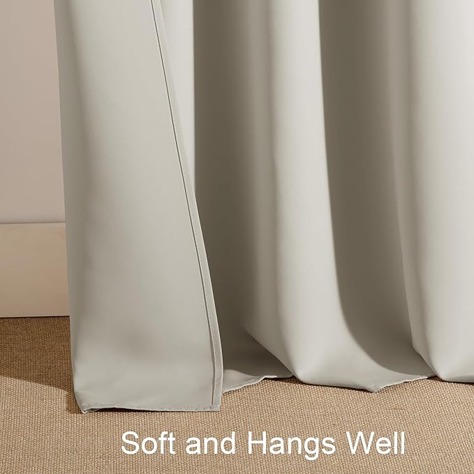 PONY DANCE Cream Draperies & Curtains - Room Darkening Rod Pocket Top Thermal Insulated Noise Reducing Short Curtain Panels for Kitchen Bedroom, 42 Wide x 36 Inches Long, Cream, 2 PCs
