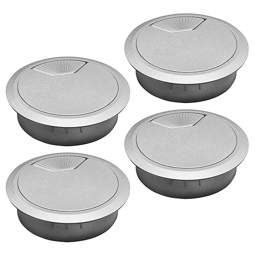 Desk Grommet 2-1/16" (53 mm), Desk Cord Hole Cover, Cable Grommet ABS Plastic, Desk Hole Grommet for Office and Home Table Cable, Detachable Adjustable Cable Cord Organizer (Silvery4 Pcs)