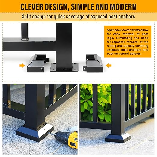 2.5"x2.5"（Actual: 2.5"x 2.5"） Deck Post Base Cover Decorative Post Base Trim Skirt Black Aluminum 12Pack