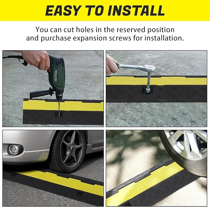 3 Pack Heavy Duty Rubber Cable Protectors with 2 Channel Ramps, 11000lbs Capacity Speed Bumps for Cables and Vehicles, Durable for Indoor and Outdoor Use