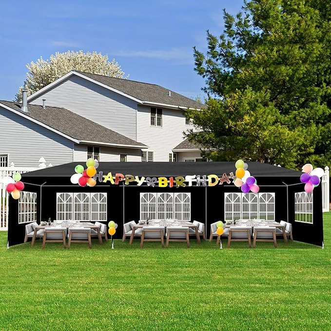 10x30 FT Party Tent, Outdoor Wedding Tents for Parties, Canopy Event Tent with 8 Removable Sidewalls, Waterproof Gazebo Shelter for Birthday Parties, Weddings, BBQs & Events (10X30FT-8Sides Black)