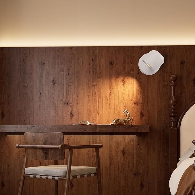 Aisilan White 7W Modern Dimmable Adjustable Wall Sconce Fixture LED COB Wall Spot Lighting Aluminum Bedside Reading Wall Light Warm White 3000K CRI 97