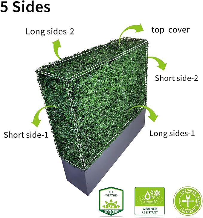 AGPL Artificial Boxwood Hedge Wall (38" Width* 12" Deep* 48" Height) with Dark Gray Stainless Steel Planter Box (48.0)