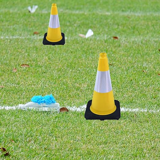 4 Pack 18 Inch Yellow PVC Safety Cones Black Base Stable, Perfect for Parking Practice, Driving School, Construction and Outdoor Sports (4, Yellow, 18 Inch)