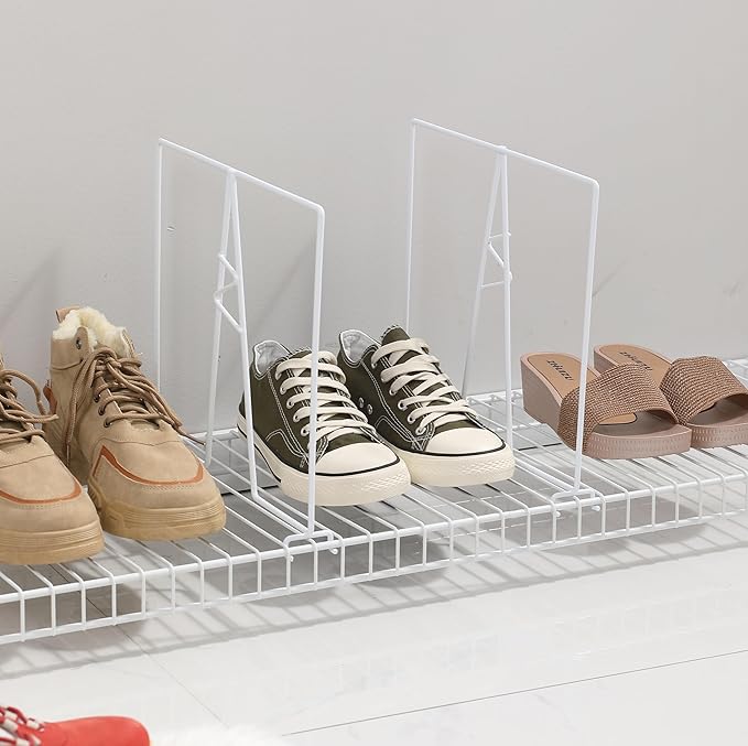 Wire Shelf Dividers - White Closet Organization & Storage Organizer - No Tool Shelf Divider for Wire Shelves - Metal Shelf Accessories – for 12“ Deep Wire Shelves – Tall 12” Height – 4 Pack