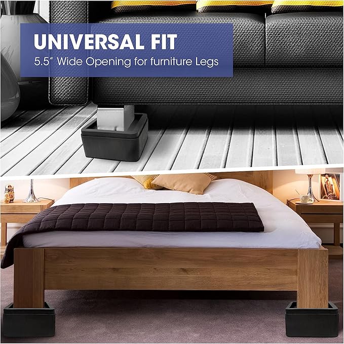 Bed Risers 2 inch, Oversized Fits 5.5in Legs， Heavy Duty 6000lbs, Stackable 4/6 Inch Bed Raising Blocks Furniture Riser for College Dorm, Couches, Tables, Desks, Platform
