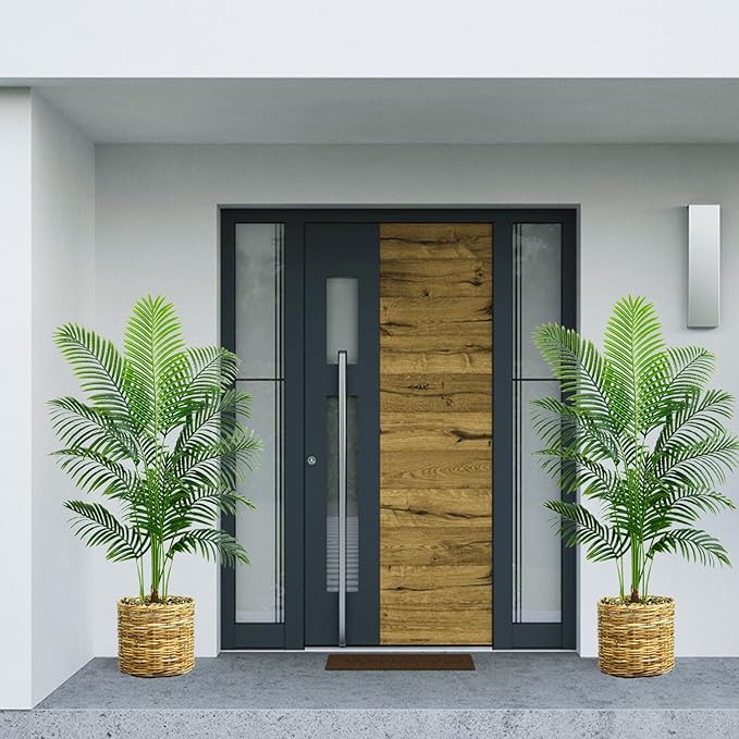 Artificial Palm Tree 5FT Artificia Plants Indoor Fake Tree Tropical Fake Plam Trees Areca Floor Plant in Black Pot with 13 Trunks & Real Bark Design Faux Palm Plant for Outdoor Home Room Decor