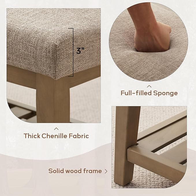 Entryway Shoe Bench with Cushion, End of Bed Bench,Upholstered Bench for Kitchen, Bench with Solid Wood Shelf, Fabric Ottoman Bench for Hallway, Living Room (Brown)