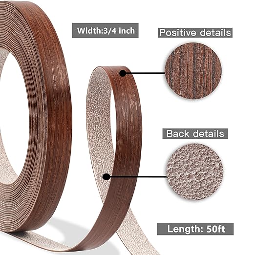 GSCIT Club Cherry Edge Banding, 3/4 inch x 50ft Roll of Pre-glued Flexible Wood PVC Tape Banding for Cabinet Repair & Furniture Restoration
