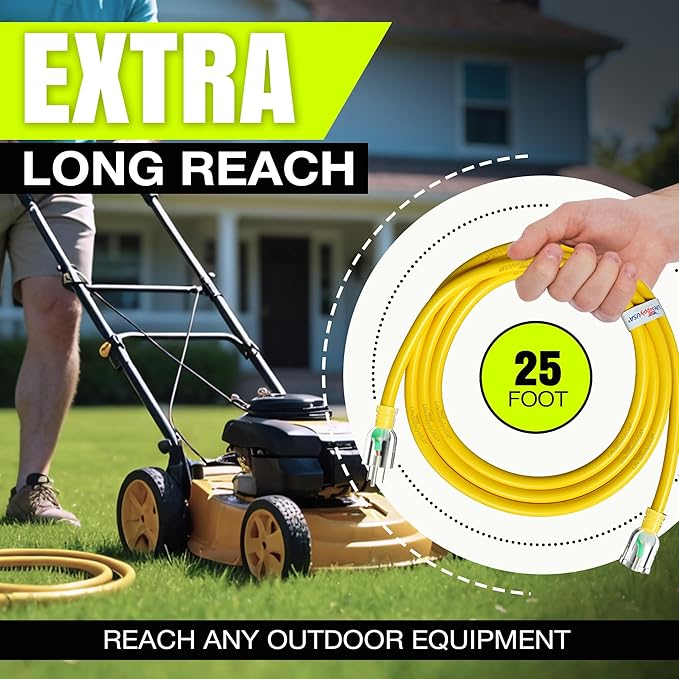 25ft Outdoor/Indoor Extension Cord 12/3 Gauge Extra Heavy Duty 3 Prong SJTW, Waterproof, Flexible Cold-Resistant Long Power Cord,15A 125V 1875W, Yellow by LifeSupplyUSA