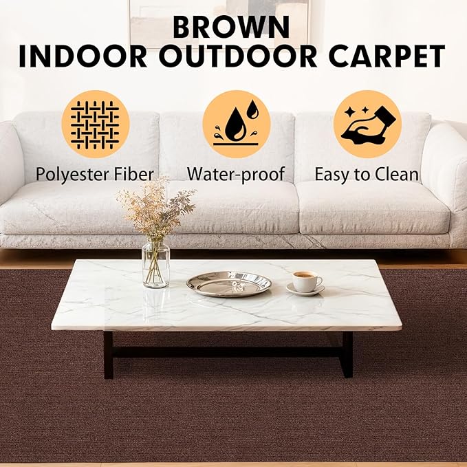 Marine Carpet,5 FT x 25 FT Brown Indoor Outdoor Carpet 0.2" Thick Boat Carpet with Water-Proof TPE Backing, Non-Slide Outdoor Marine Carpet Roll for Home, Patio, Porch, Deck