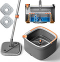 KZKR Spin Mop and Bucket Set with 2 Replaceable Microfiber Mop Pads with Self Separation Dirty and Clean Water System, Self Wringing 360° Rotating Square Mop Head for Hardwood Tile Marble Floors