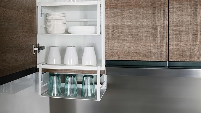 Nxconsu 2Pack Under Shelf Storage Basket Organizer Hanging Holder for Kitchen Cabinet Pantry Cupboard Desk Bookshelf Organization Space Saver Heavy Duty Slide-in Adjustable Mounting Clamp White Large