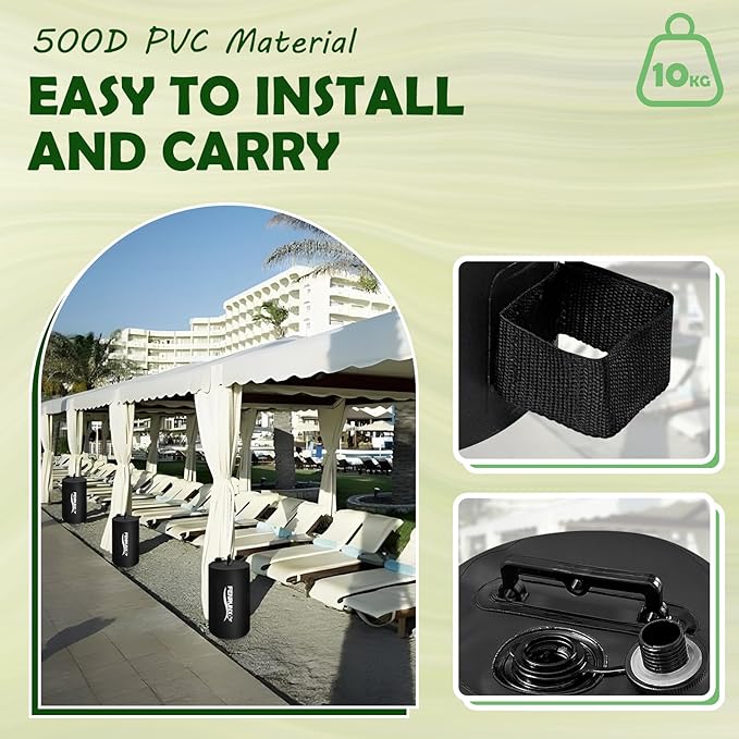 Canopy Water Weight Bag,176 LBS Gazebo Tent Water Weights Set of 8 Leg Weights for Carport, Pop Up Canopy,Tent,Gazebo,Black