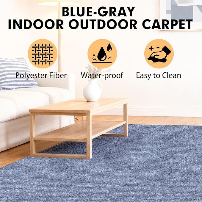 Marine Carpet,6 FT x 18 FT Blue-Gray Indoor Outdoor Carpet 0.2" Thick Boat Carpet with Water-Proof TPE Backing, Non-Slide Outdoor Marine Carpet Roll for Home, Patio, Porch, Deck
